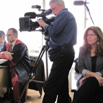 Director Ric Esther Bienstock (right) on location, Kosovo.